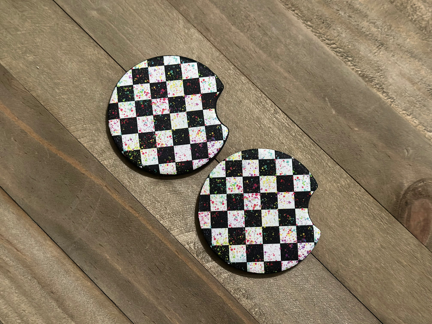 BLACK + WHITE CHECKERED CAR COASTERS