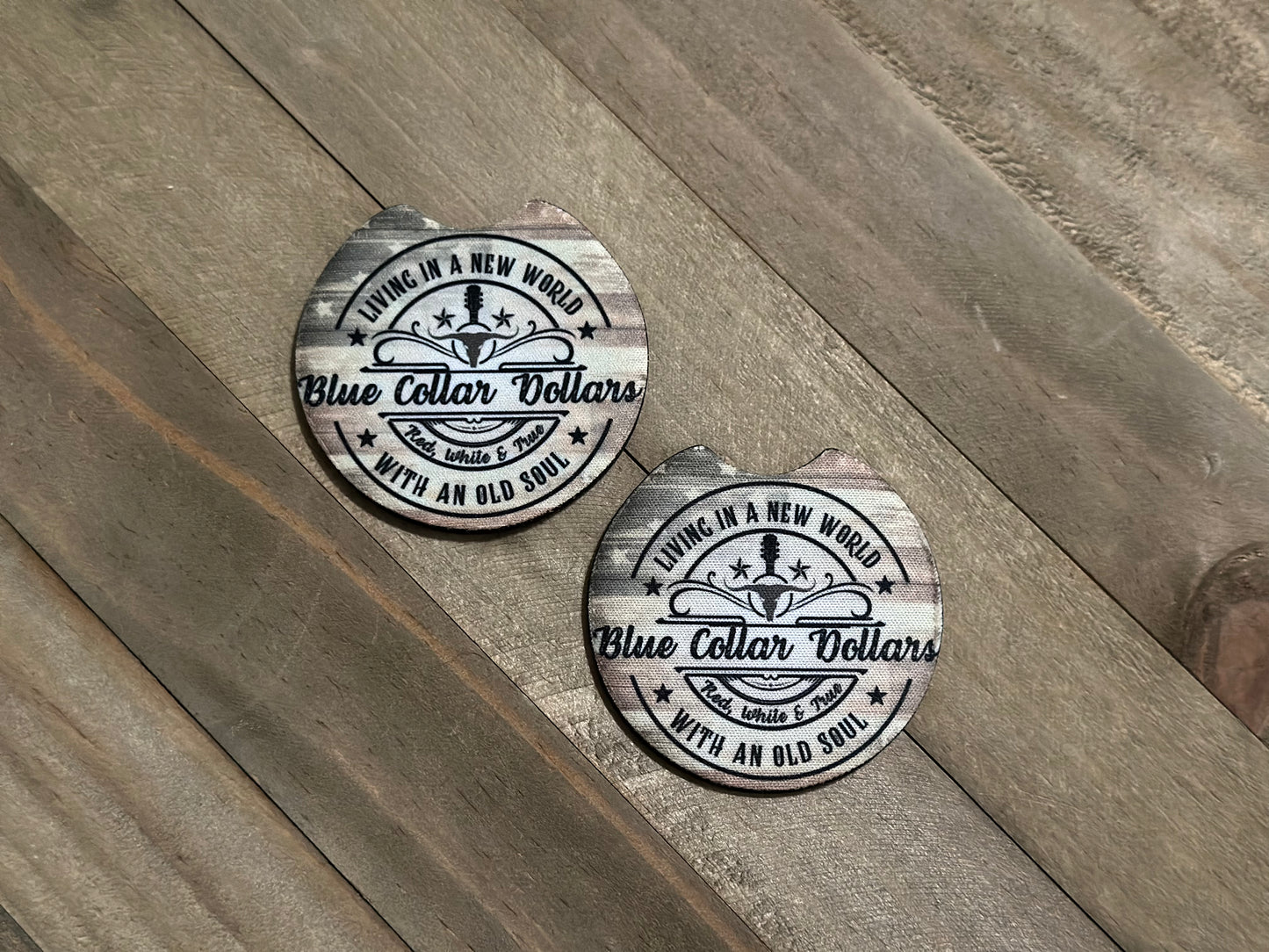 BLUE COLLAR DOLLARS CAR COASTERS