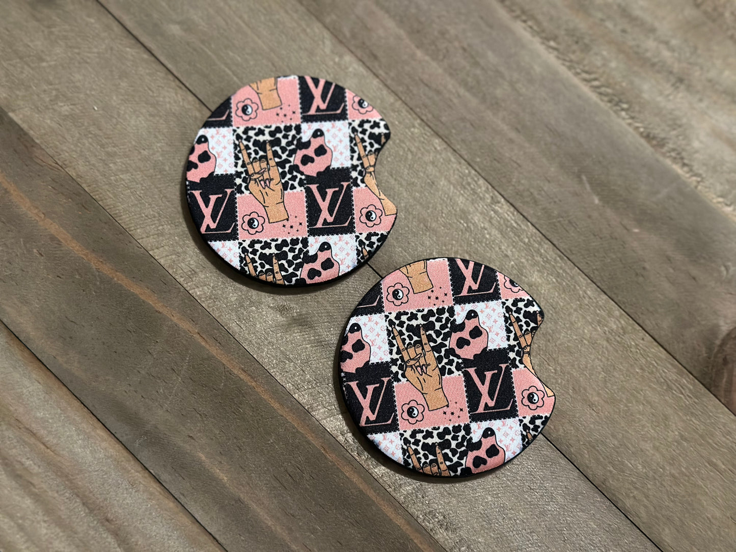 PINK + COW PRINT BOUJEE CAR COASTERS