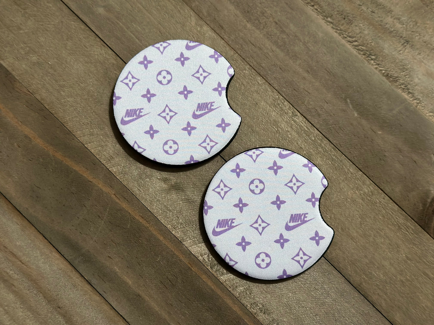 PURPLE SWOOSH CAR COASTERS