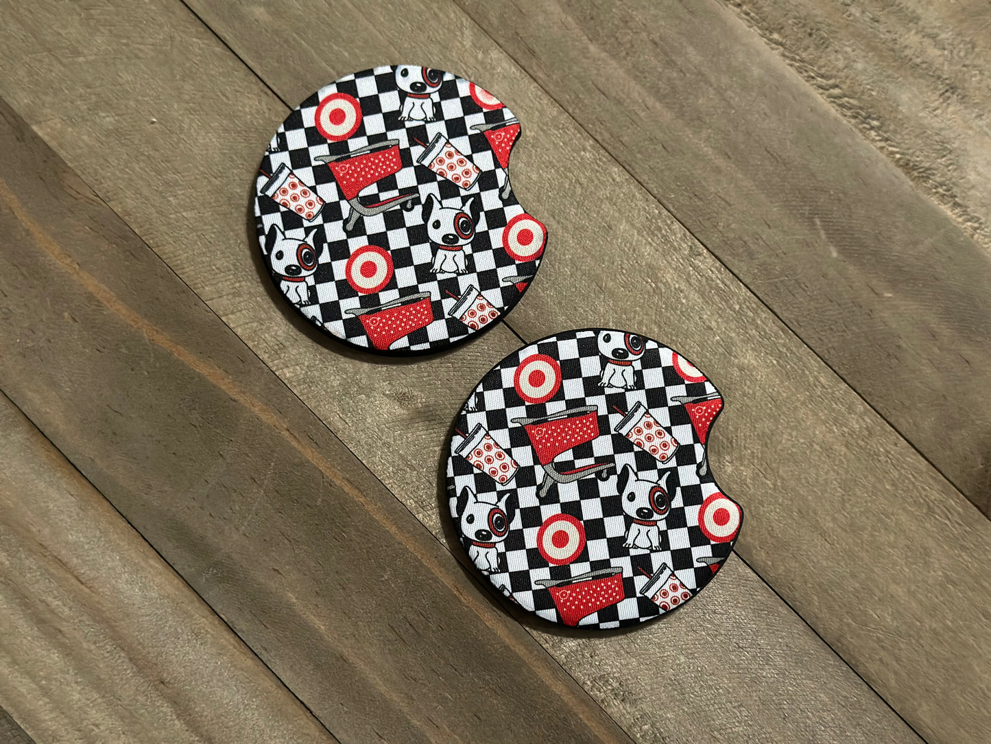 BULLSEYE CHECKERED CAR COASTER