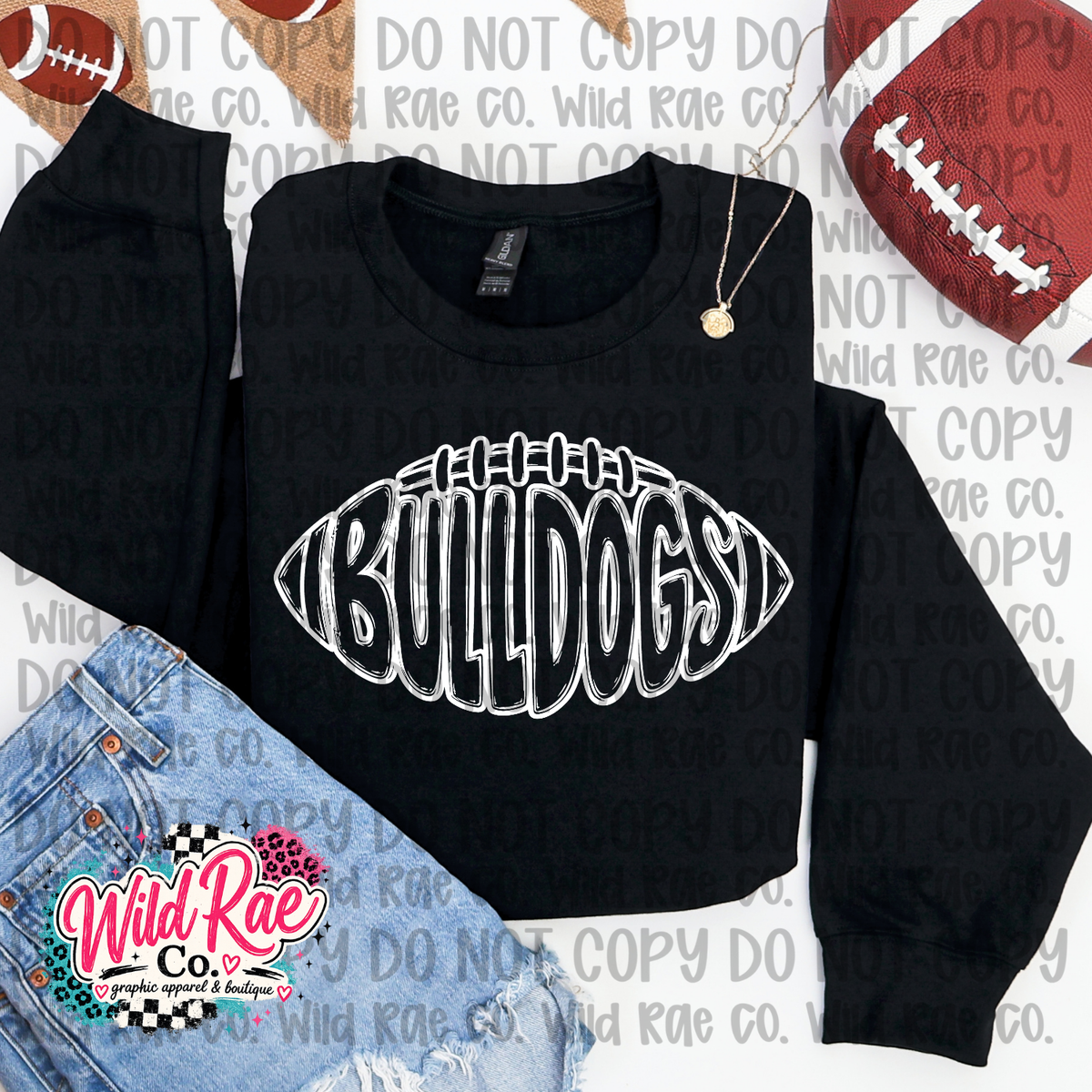 Bulldogs Doodle Football White