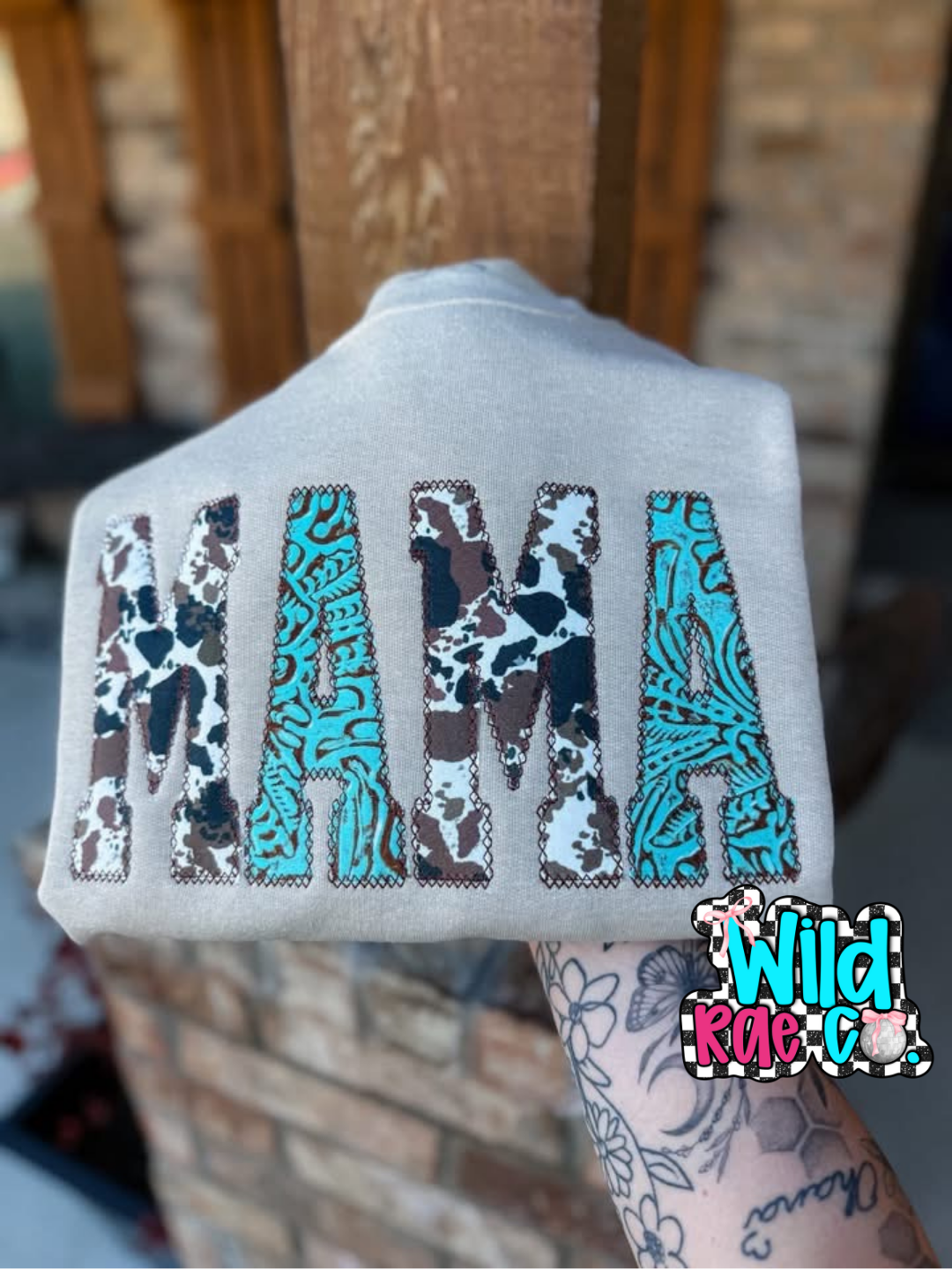 Cowhide + Turquoise Faux Leather Crewneck
