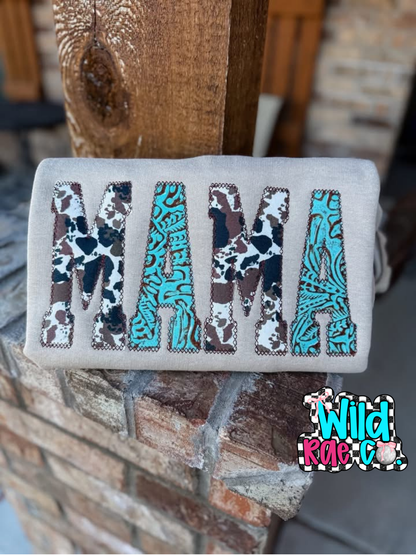 Cowhide + Turquoise Faux Leather Crewneck