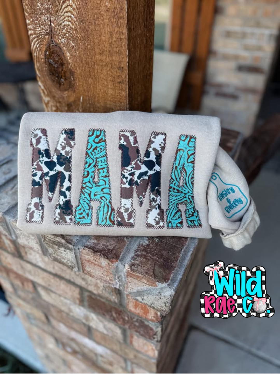Cowhide + Turquoise Faux Leather Crewneck