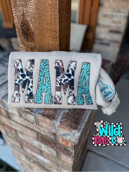 Cowhide + Turquoise Faux Leather Crewneck