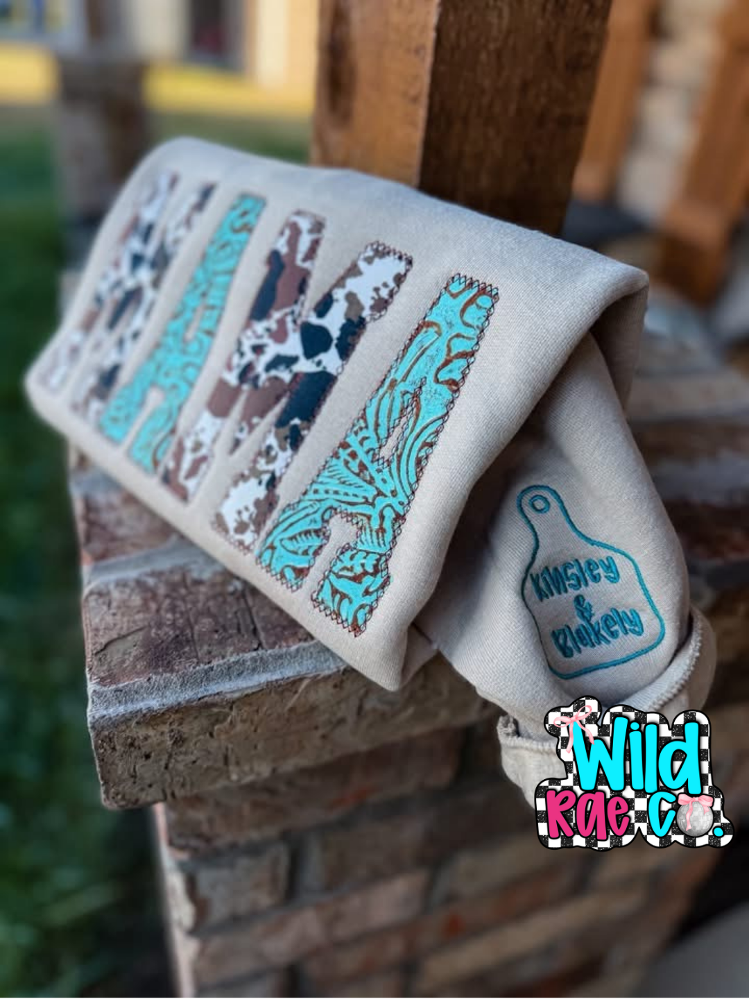 Cowhide + Turquoise Faux Leather Crewneck