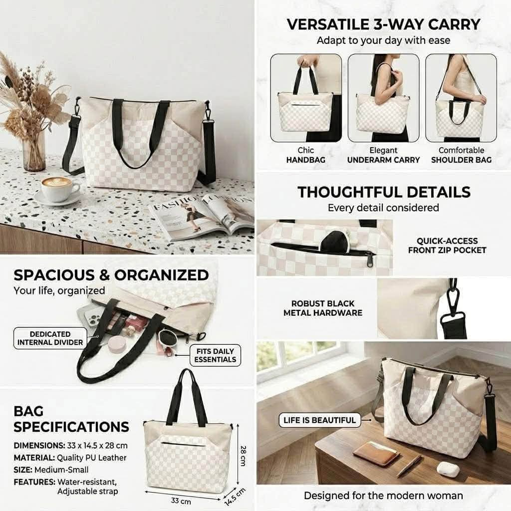 On The Go Everyday Checkered Tote