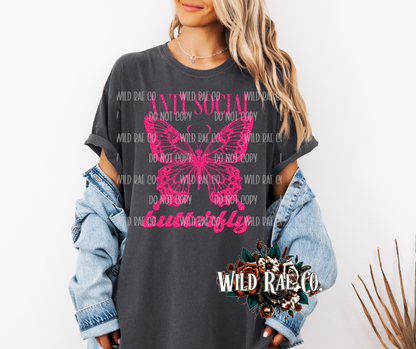 Anti Social Butterfly Pink Glitter