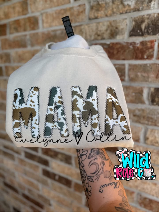 Multi Color Cow Print Name Crewneck