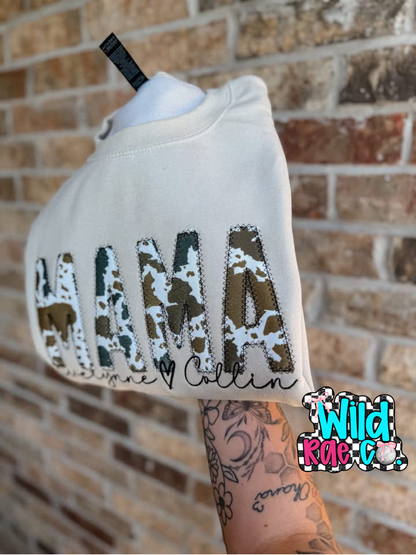 Multi Color Cow Print Name Crewneck