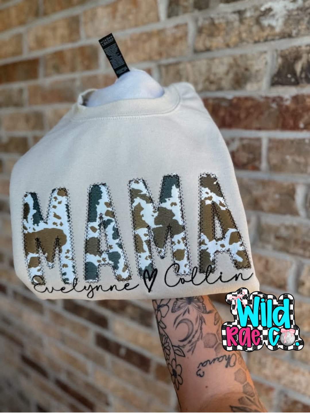 Multi Color Cow Print Name Crewneck