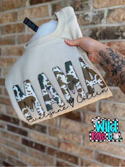 Multi Color Cow Print Name Crewneck