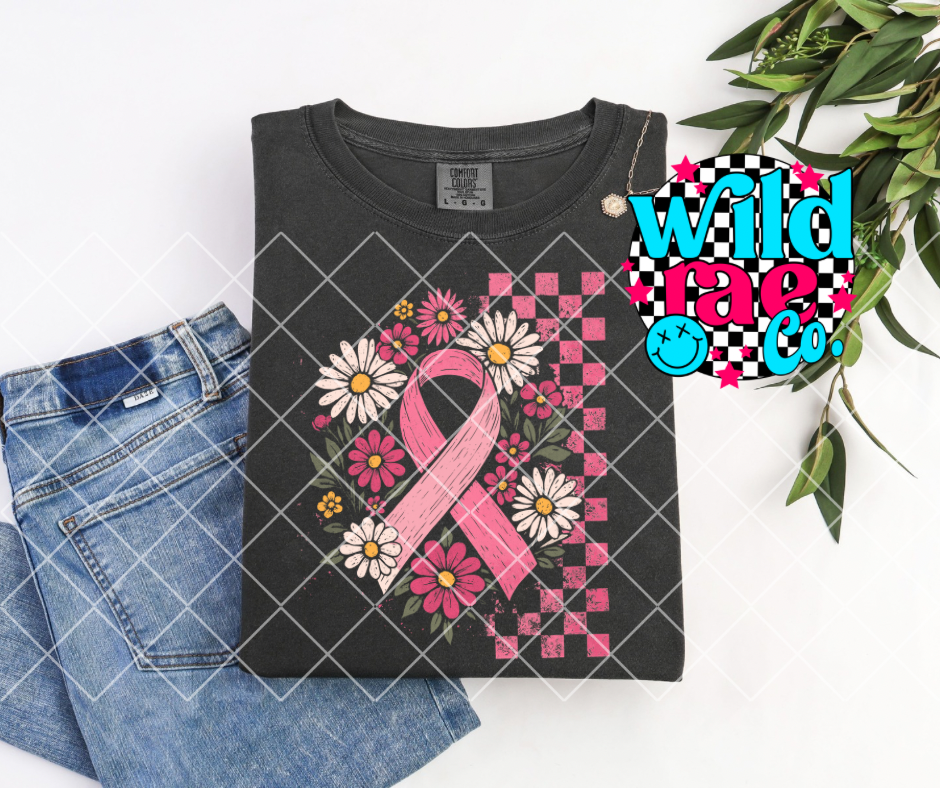 FLORAL CHECKERED PINK RIBBON