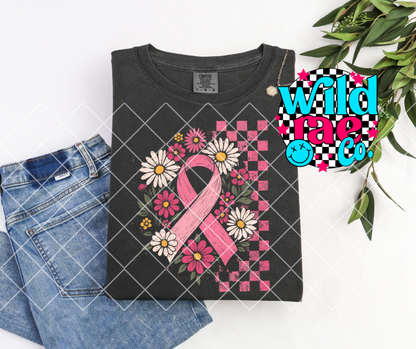 FLORAL CHECKERED PINK RIBBON