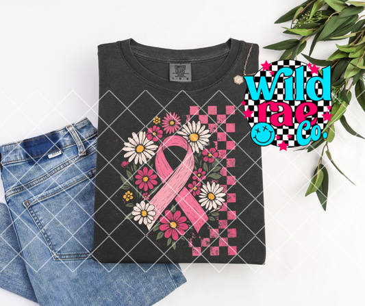 FLORAL CHECKERED PINK RIBBON