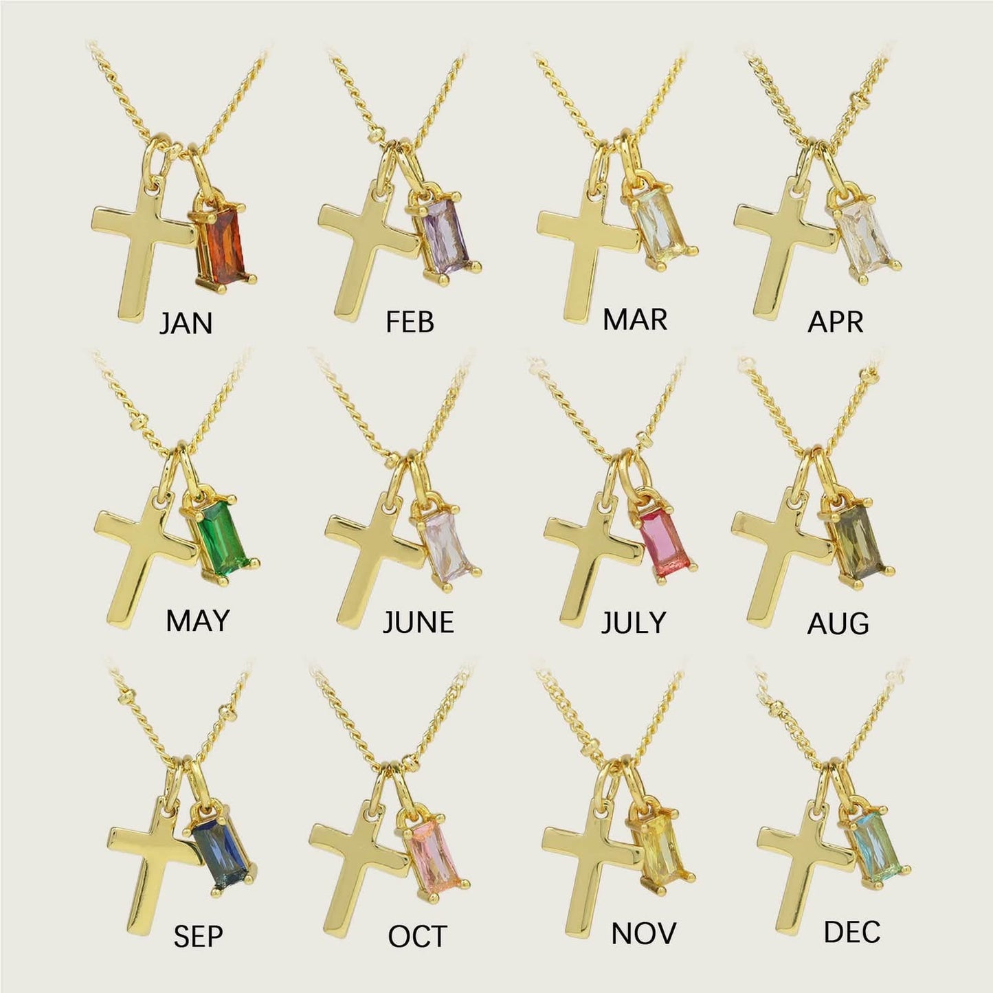 Birthstone Cross Necklace