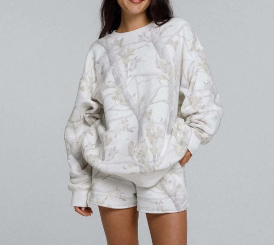 WOMEN'S LEAF PRITED CREWNECK + SHORTS SET