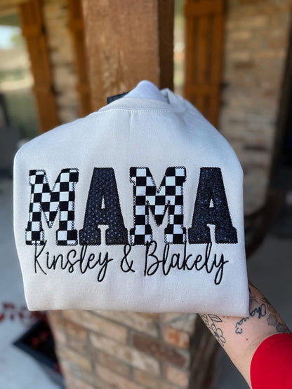 Check + Glitter Mama Embroidered Crewneck | Close Sunday | TAT 30 Business days