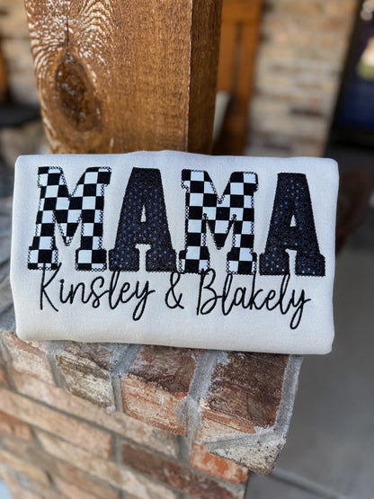 Check + Glitter Mama Embroidered Crewneck | Close Sunday | TAT 30 Business days